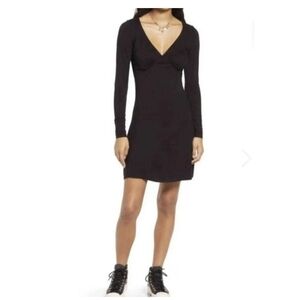 Nordstrom Elegant Black V-Neck Long Sleeve Dress